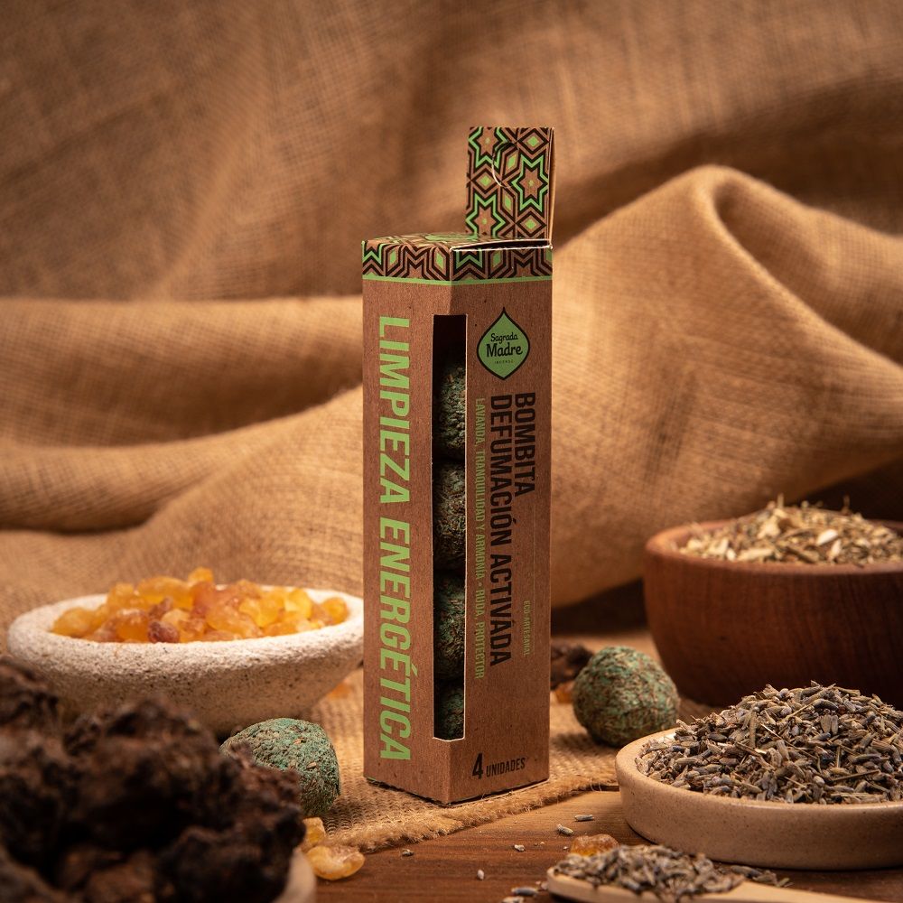 Bombita de Defumación Activada Limpieza Energética – Estoraque, Almizcle, Benjuí, Incienso (Olíbano), Mirra, Romero y Ruda