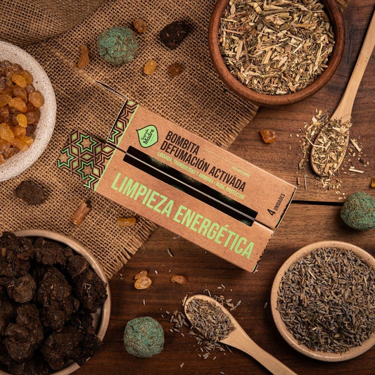 Bombita de Defumación Activada Limpieza Energética – Estoraque, Almizcle, Benjuí, Incienso (Olíbano), Mirra, Romero y Ruda