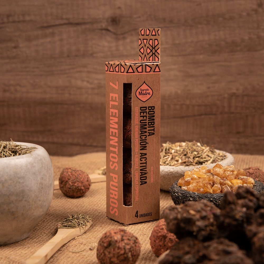 Bombita de Defumación Activada 7 Elementos Puros – Estoraque, Almizcle, Benjuí, Incienso (Olíbano), Mirra, Romero y Ruda